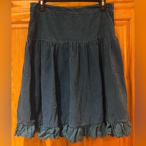 Anthropologie‎ Edme & Esyllte Blue Corduroy Skirt w/ Scalloped Ruffle Hem Size 6